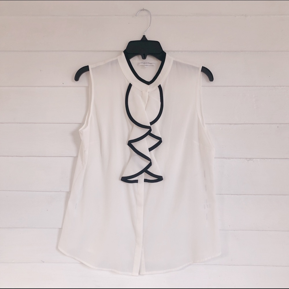 Calvin Klein Sleeveless Ruffle Front Blouse 🖤